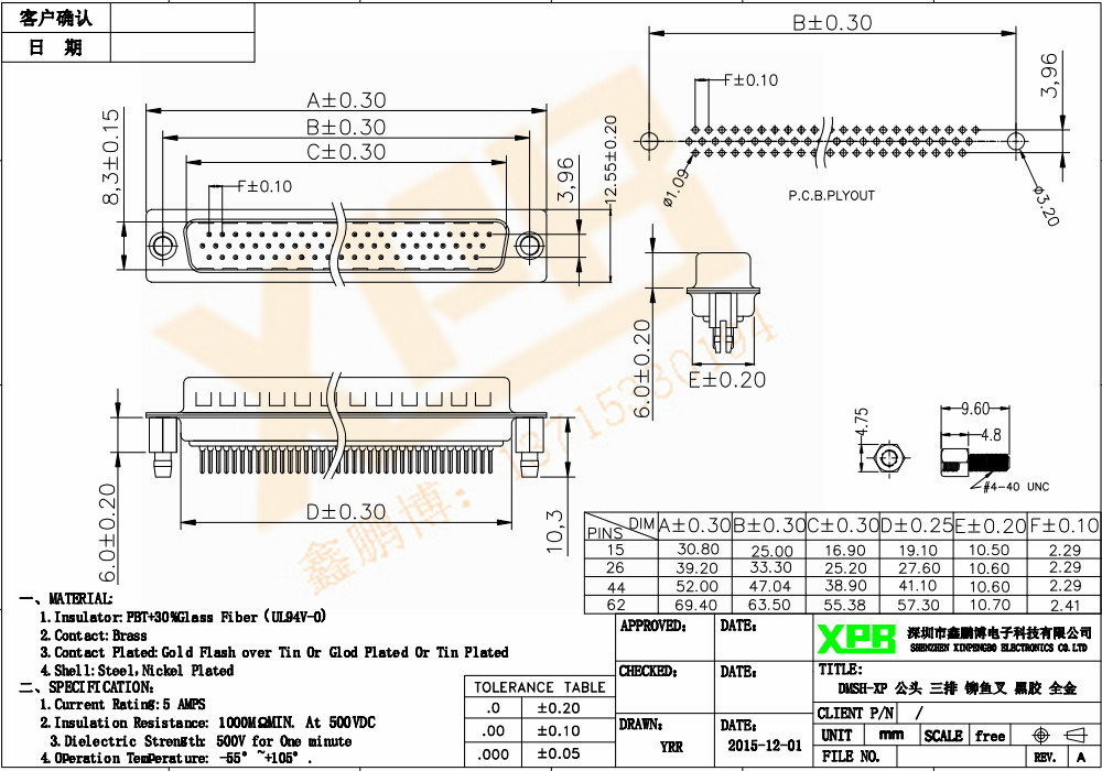 DMSH-XP 公頭 三排 鉚魚叉連接器規格書 DMSH-XP 公頭 三排 鉚魚叉連接器規格書